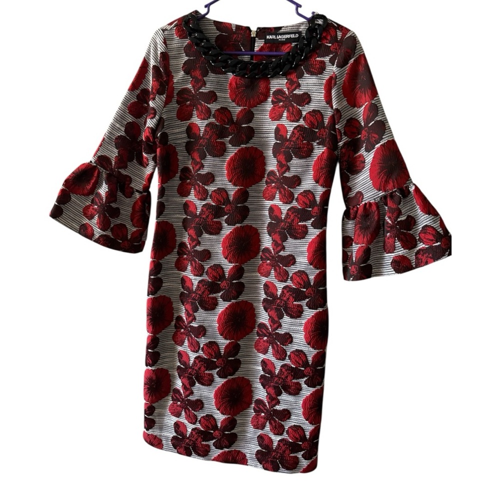 Karl Lagerfeld Red Sheath Dress with Bell Sleeves size 8 medium